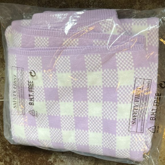 BRAND NEW PrettyLittleThing Lilac Checked Wide Leg Knit Pant - Picture 3 of 7